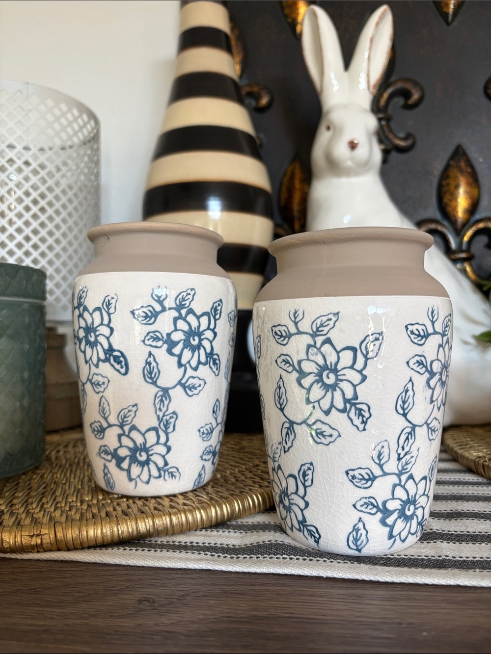 🆕Pair Of Floral Stoneware Vases